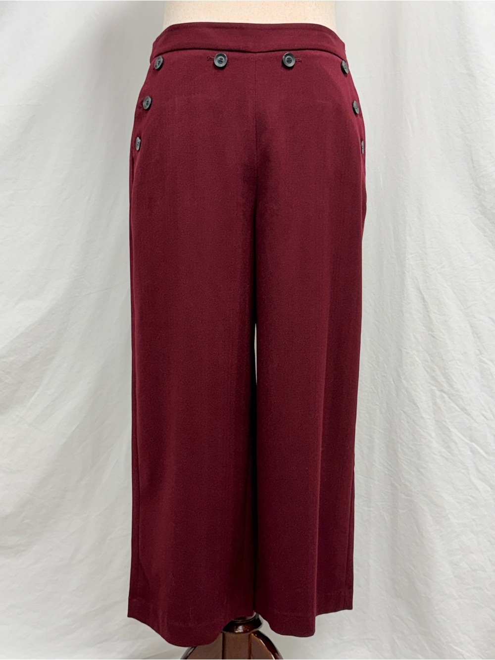 High-Waist Wide-Leg Wine Pants with Button Detail